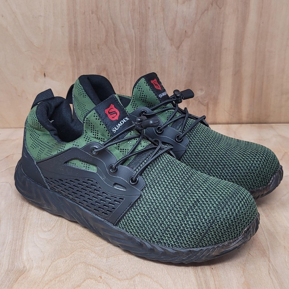 Suadex Work Shoes Mens Size 12 Green Black Steel Toe Safety Sneakers Lightweight